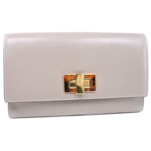 Fendi Peekaboo Long Wallet Calfskin Pink Gray Turnlock